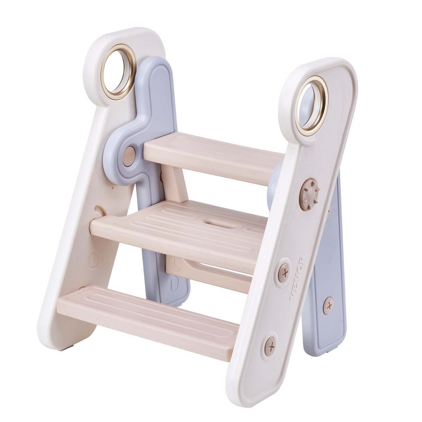 JCK vevor VR Toddler Step Stool, Adjustable 3 Step to 2-Step, Cream Stairs