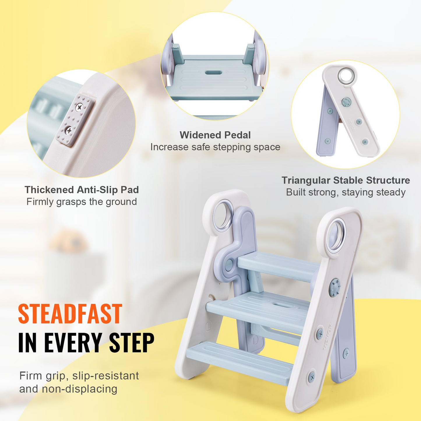 JCK vevor VR Toddler Step Stool, Adjustable 3 Step to 2-Step, Green Stairs