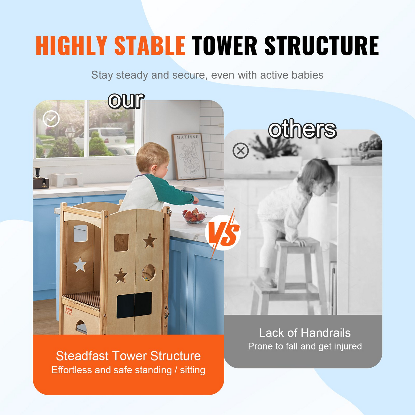 JCK vevor POD 3-Level Adjustable Height Toddler Step Stools with Safety Net