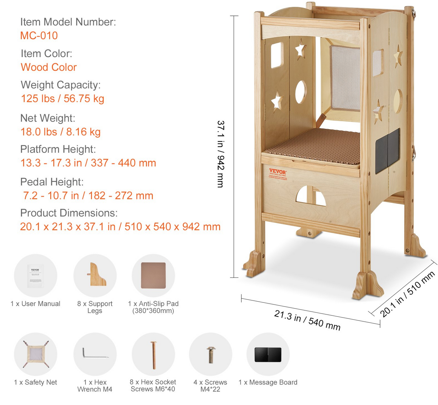 JCK vevor POD 3-Level Adjustable Height Toddler Step Stools with Safety Net