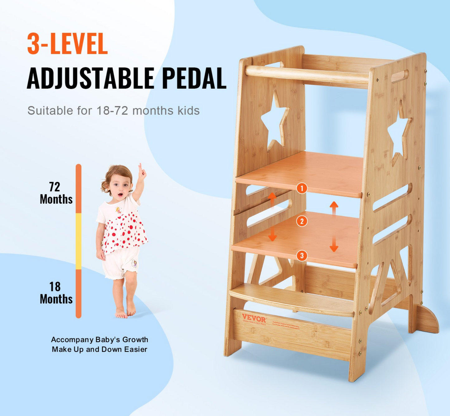 JCK vevor VR 3-Level Height Adjustable Toddler Learning Tower