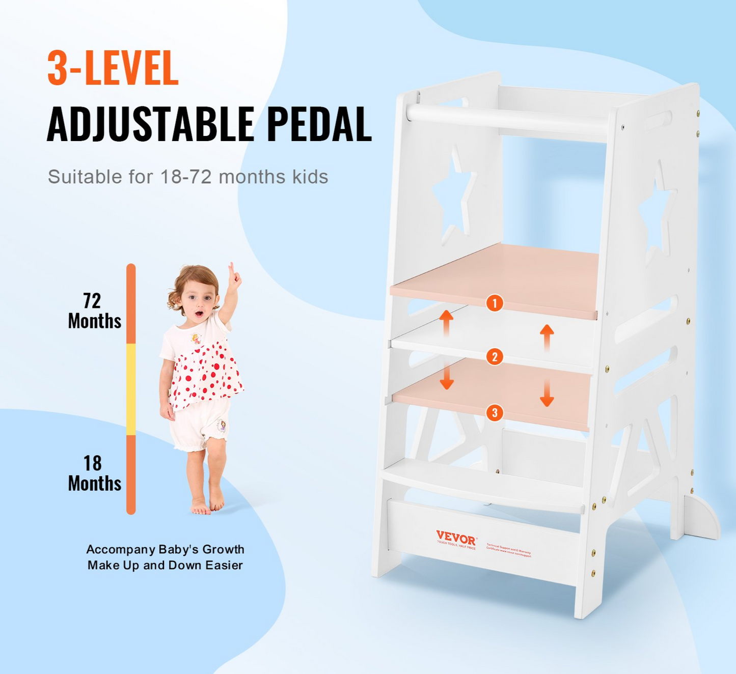 JCK vevor VR 3-Level Height Adjustable Toddler Learning Tower for Kids