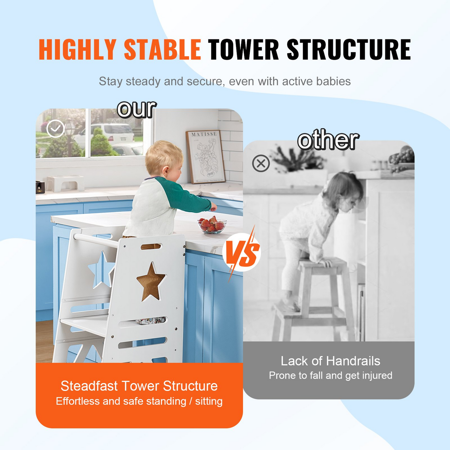 JCK vevor VR 3-Level Height Adjustable Toddler Learning Tower for Kids