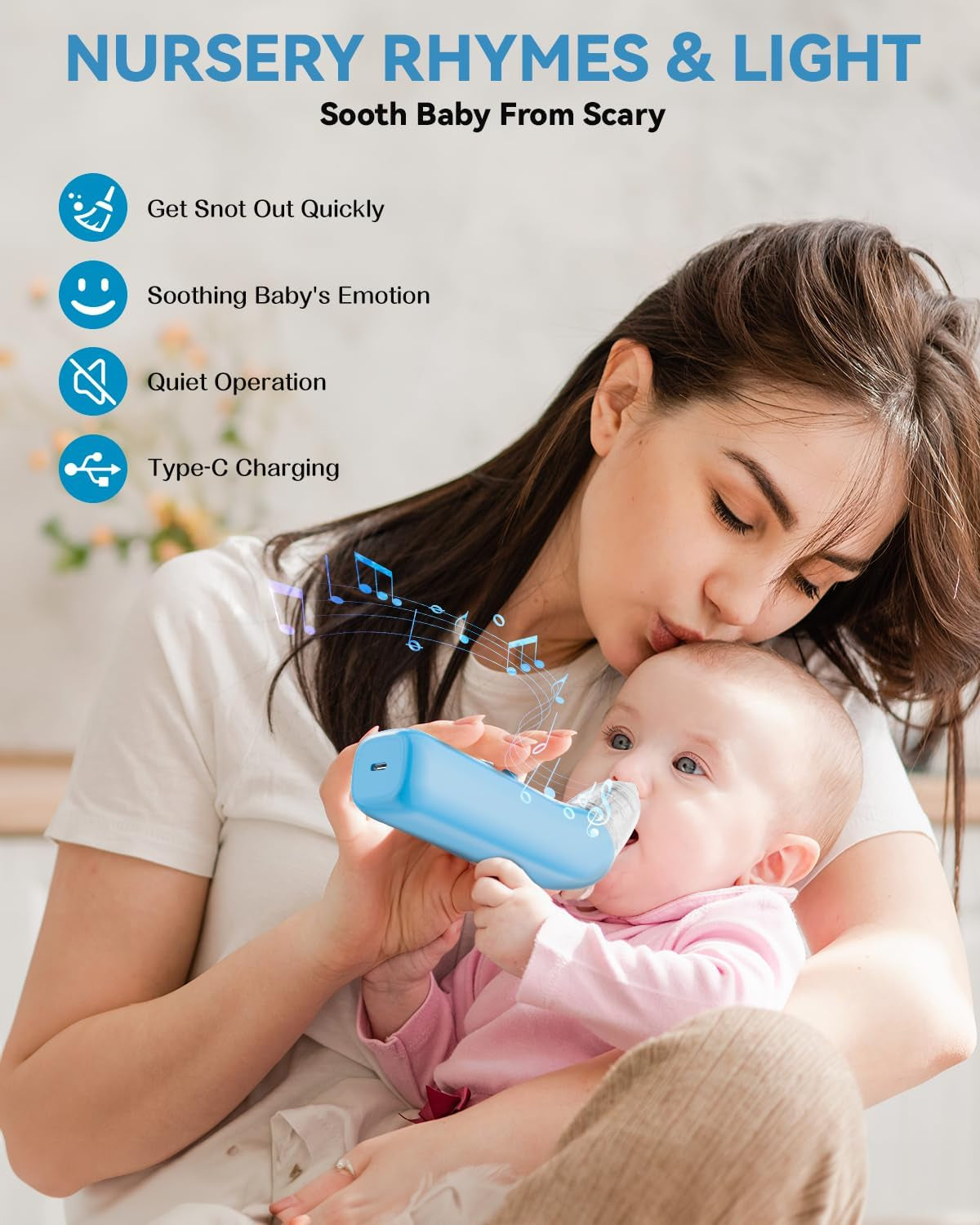 JCK HOR Electric Baby Nose Suction and Nasal Aspirator - 5 Adjustable Levels Suction