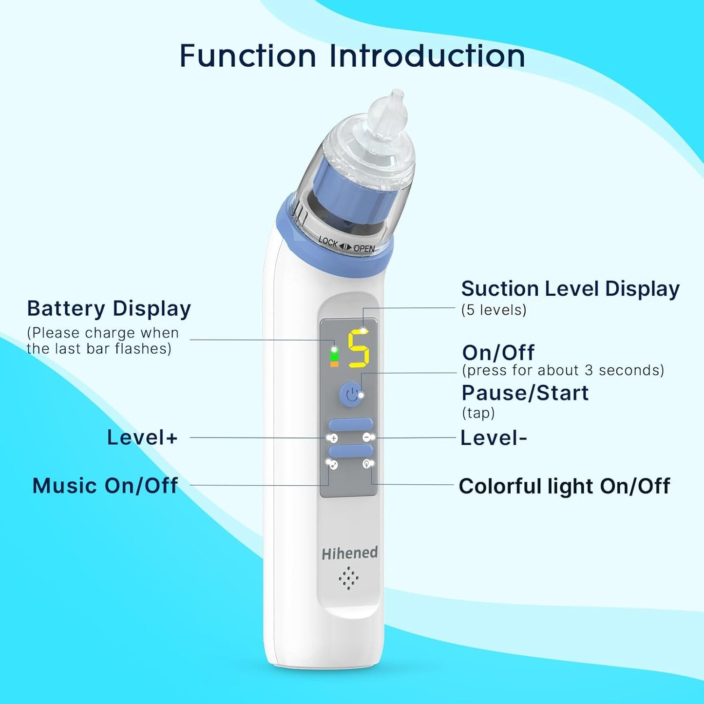 JCK HIH Rechargeable Baby Nose Sucker and Electric Nasal Aspirator for Toddlers - 5 Suction levels