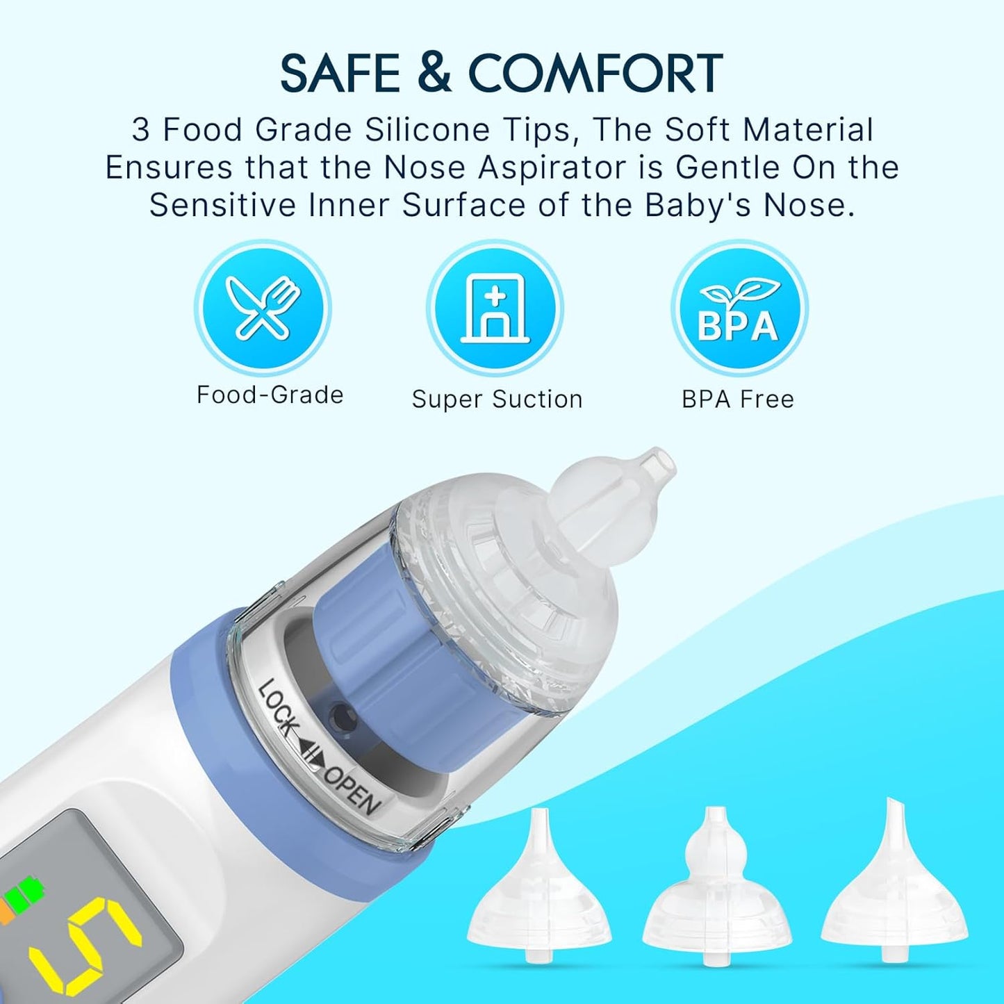 JCK HIH Rechargeable Baby Nose Sucker and Electric Nasal Aspirator for Toddlers - 5 Suction levels