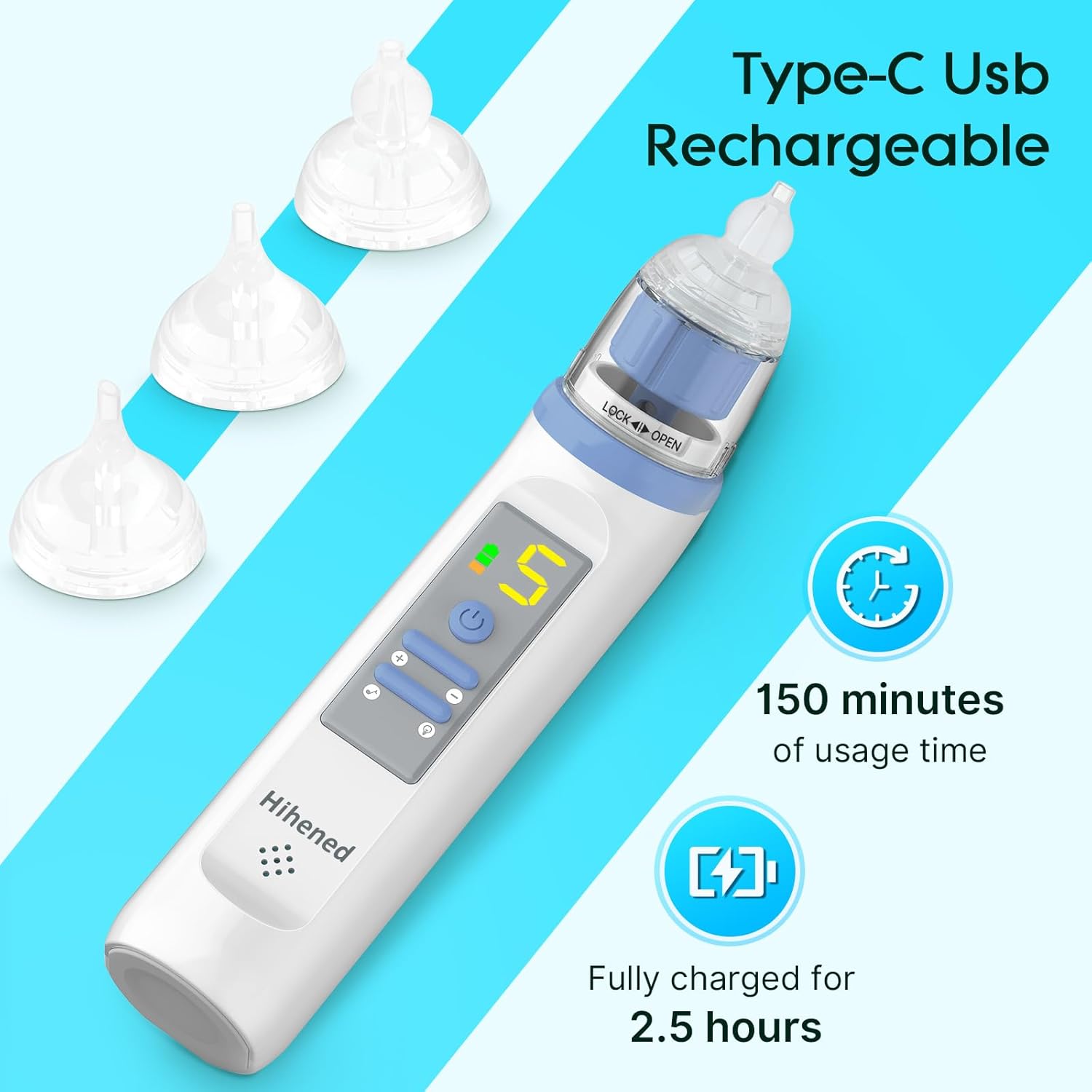 JCK HIH Rechargeable Baby Nose Sucker and Electric Nasal Aspirator for Toddlers - 5 Suction levels